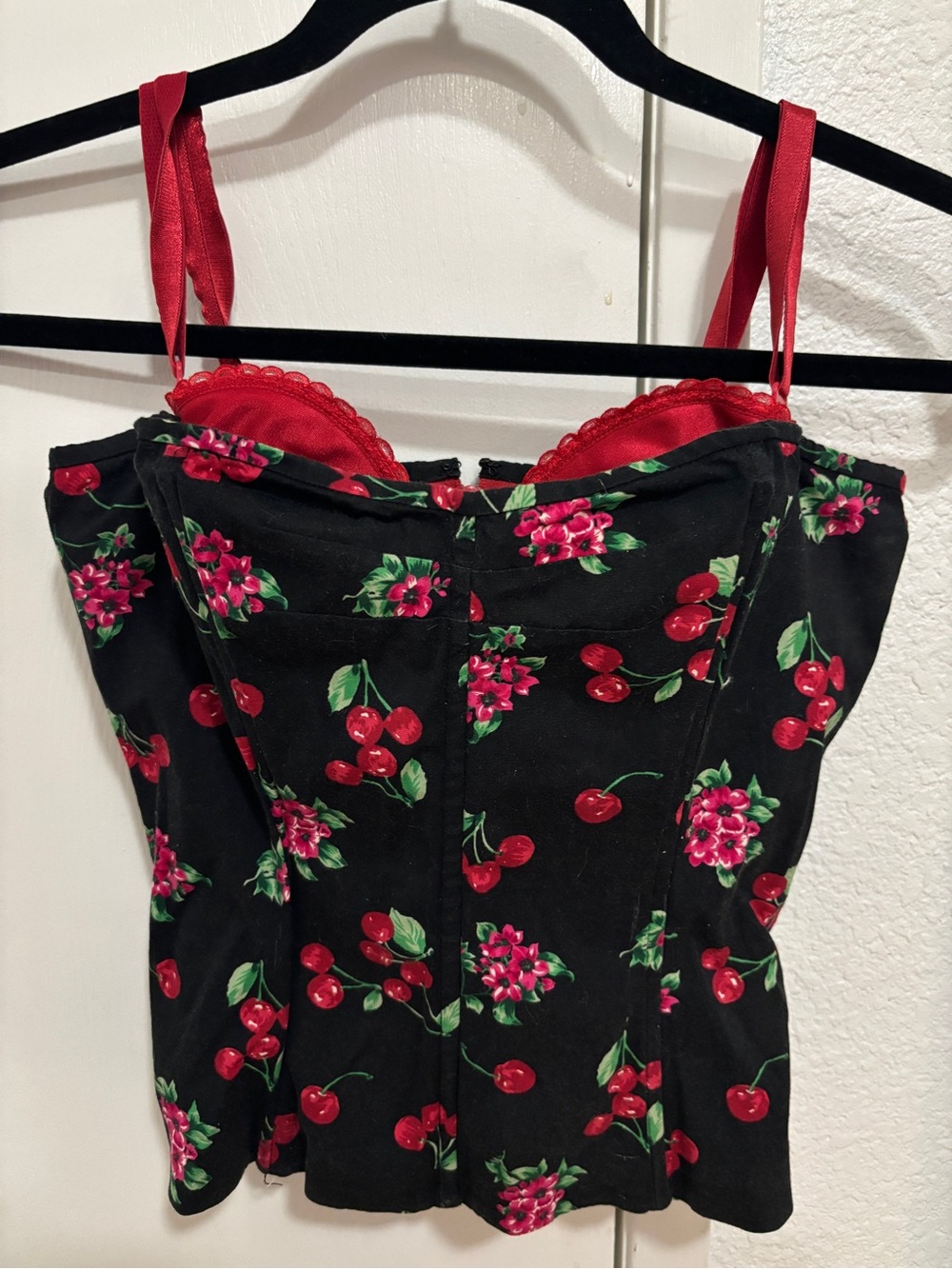Vintage Victoria's Secret Cherry Print Corset Bustier Top Sz L Fits Smaller Y2K